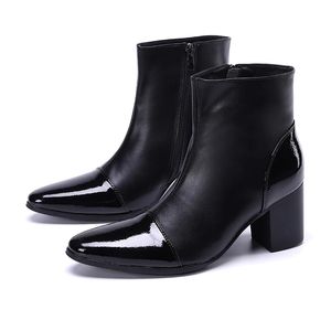 7CM High Heels Schwarz Echtes Leder Stiefel Männer Spitz Männer Stiefel Hübscher Ritter Botas Hombre Party/Hochzeit männer