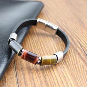 Strand 2023 European And American Fashion Leather Rope Agate Three Stone Bracelet Men's Tricolor