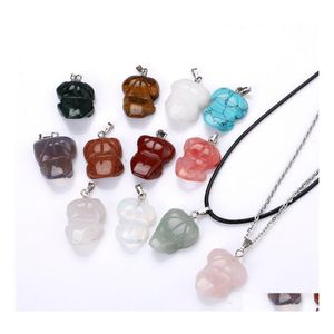 Pendant Necklaces Natural Stone Carved Frog Necklace Opal Tigers Eye Pink Quartz Crystal Chakra Reiki Healing For Women Jewelry Drop Dh1Vx