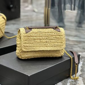 Niki Halmväska 633151 Designer Lyx Kedjeväska Crossbody Axelväskor Messenger-väskor Klaffväska Ihåliga plånböcker Superkvalitet Lafite Handvävt äkta läder