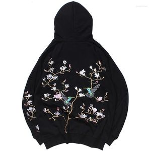 Herren Hoodies Hip Hop Hoodie Sweatshirt Gestickte Vogel Floral Herren Streetwear Harajuku Pullover Lose Baumwolle Sweat Shirt Herbst J924