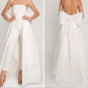 Party Dresses Luxury Strapless Jumpsuit Wedding Dress Bow Detachable Train Backless Sleeveless Bride Gown 2023 High Quality Satin Custom Made 230221