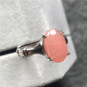 Klusterringar 11x8mm topp naturlig röd rodochrosite ring för kvinnlig man argentina ovala pärlor silver kristall sten justerbara smycken