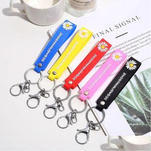 Keychains Lanyards Red Daisy Key Chain Creative Fashion Soft Rubber Leather Rope Car Keyring Small Accessories Wholesale Drop Delive Ju