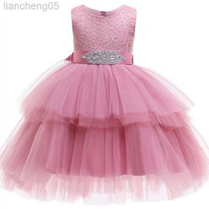 Flickans klänningar Kids Girls Princess Dress Children's Cake Bridesmaid Party Dresses Flower Girl Slår Performance Host Wedding Evening Dress W0221