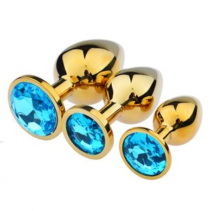 Metal Round Anal Plug Gold Plating Crystal Jewelry Butt Plugs Erotic Products For Women Men