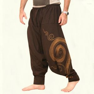 Men's Pants Casual Print Elastic Waist Baggy Hippie Harem Joggers Loose Trousers Aladdin Lantern Wide Leg Cotton Linen