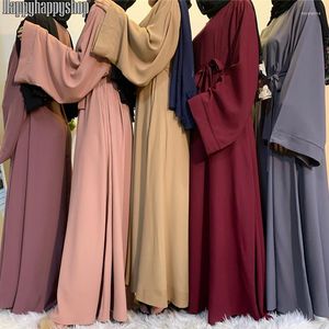 Abbigliamento etnico Dubai Abaya Kaftan Donna Manica lunga Cocktail Party Abito abito musulmano Abiti arabi Tinta unita Femme Ramadan Abito allentato