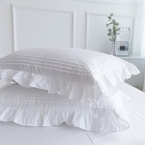 Kuddefodral 2st Super Sale White Pillow Case 100% Cotton Pillow Case Home Bedding Pillows Cover Pinched Ruffle Design Princess Kudde Cases 230221