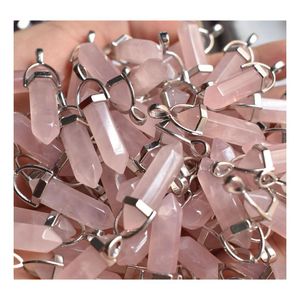 Charms Natural Stone Rose Quartz Shape Pond Chakra Pingents for Jewelry Making MJFashion Drop Drop Deliver