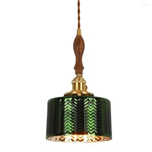 Lâmpadas pendentes japoneses lâmpada vintage luminária de vidro verde acessórios para sala de jantar interno bar loft pendurado iluminação de decoração de casa leve