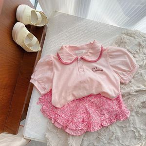 服セット夏のピンクの小さな女の子の子供は2つの2つのピーストップショーツベビー服の子供の誕生日服をセットします女性のための誕生日