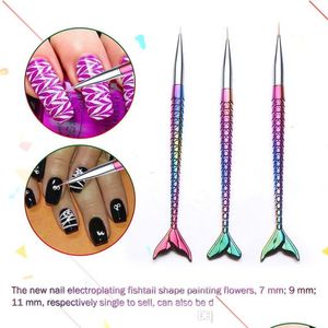 Dotting Tools 3 Pcs/Set Mermaid Nail Art Pen Fish Design Stainless Steel Painting Drop Delivery Health Beauty Salon Dht4A