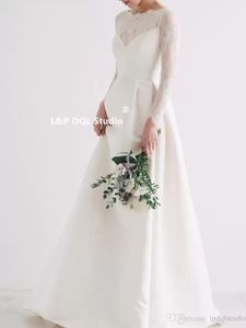 Abito da sposa Viantage Raso con abiti da sposa in pizzo Abiti da sposa in pizzo maniche lunghe con lacci sul retro Abiti da sposa su misura Taglie forti Spedizione gratuita