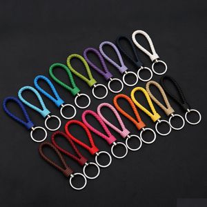 Keychains Lanyards Woven Leather Rope Key Chain Highgrad Keyring Personlig kreativ mobil gåvor Partihandel Drop Delivery 202 DH7JR