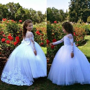 Girl Dresses Flower Girls Long Sleeve Beautiful Holy Communion Skirt Lace Beaded Puffy Ball Gown Prom Pageant Clothing For Kids FL43