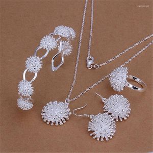 Серьги ожерелья устанавливают моду 925 ювелирные украшения серебряный цветочный браслет браслет кольцо для женщин ансамбль де Биджо 4pcs Заводская цена