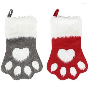 Cat Costumes Dog Palm Christmas Stockings Plush Hanging Socks for Holiday and Decorations (Large/18in 2-Pack/Grey Red)