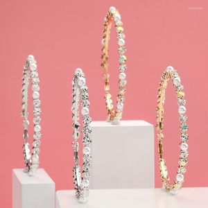Hoop Ohrringe Gold Silber großer Kristall -Strass -Set Big Farkly mit Perlenrund Reifen Schmuck für Partygeschenk Braut