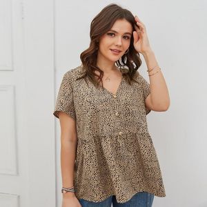 Shirt Plus size Prodotti estivi da donna 2023 floreali a V-ridotto a maniche corte a maniche occidentali SLASSO CASICA SCHEDA