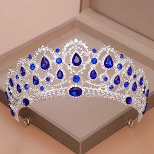 Tiaras AiliBride Crown Queen tiara Wedding Hair Accessories Blue Crystal Rhinestone Tiaras and Crowns For Bridal Wedding Hair Jewelry Z0220