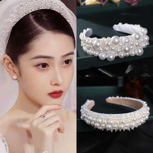 Tiaras Silver Color Pearl Hairband Headband Tiara Women Korea Elegant Hair Hoop Ornament Bridal Wedding Hair Accessories Jewelry Band Z0220
