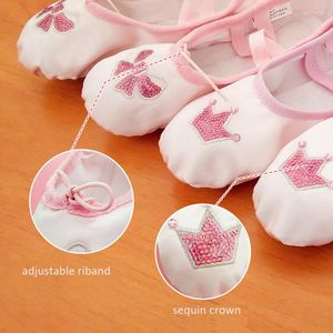 Stage Wear Children's Sequins Embroidery Ballet Shoes Satin Full/Split Sole Dance For Girls Pink Bow/Crown Ballerina Slippers