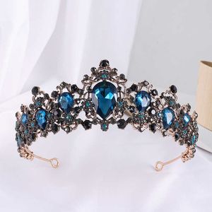 Tiaras kmvexo barokowy czarny zielony turkusowy kamień kryształowe korony tiara na głowę na głowę ślubnej królowej dali diadem Akcesoria włosów Z0220