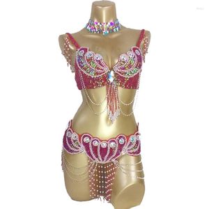 Stage Wear Arrival Women's Beaded Belly Dance Costume Bra Belt Set Sexy Ladies Bellydancing Carnival Costumes Bellydance Clothes