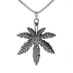 Pendant Necklaces Vintage Look 316L Stainless Steel Punk Biker Pot Leaf Peace Symbol Necklace SS Chain 70CM Long