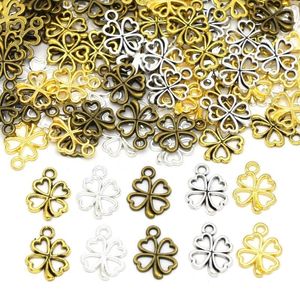 Charms 50Pcs Clover Ireland Lucky Four Leaves Pendants Heart Shape Leaf Metals Charm For Jewelry Making DIY Bracelet Necklace