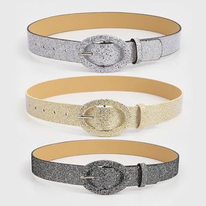 S3447 Europe Women's Decoration Slim Clothes Jeans Belt Metal Needle Round Buckle Simple Glitter PU Leather Belts