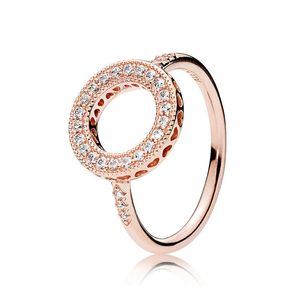 18K Rose Gold Sparkling Halo Ring f￶r Pandora Real Sterling Silver Wedding Designer Jewelry for Women Girl Girl Girl Luxury Love Hearts Rings med original Box Set