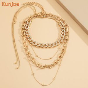 Catene KunJoe 4 Pz/set Cuban Link Collana Moda Hip Hop Collo Gioielli Per Le Donne Bling Iced Out Pieno Strass Rapper