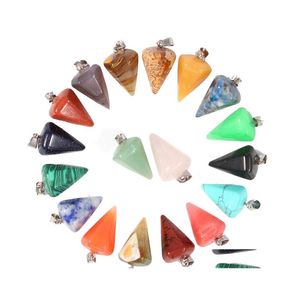 Charms Natural Stone Hexagonal Pyramid Rose Quartz Tigers Eye Opal Pendants Crystal Clear Chakras Gem Fit Earrings Necklace Making D Dh0Jp