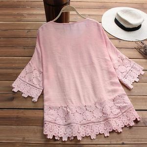 Women's Blouses & Shirts Trendy Crochet Embroidery Lace Splicing Flower Decor Summer Shirt Pullover Anti-Pilling LightweightWomen's