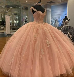 Party Dresses Sweet Coral 16 Quinceaners Sparkly Lace Crystal Princess Ball GPWN Prom Gowns Vintage Vestido de 15 Anos Birthday 230221