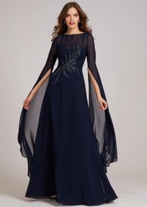 Casual Dresses A Line Chiffon Mother of the Bride with Beaded Modern Long Sleeves Evening Party Gowns Zipper Back Prom Vestidos 230221