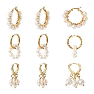 Hoop kolczyki Kissitty 3 pary styl naturalny perłowy koralik dla dziewczyn kobiety złoty kolor biżuterii, znajdując prezent