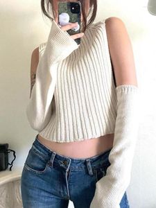 Damen Strick Kalevest Y2K Harajuku Pullover Blanc Kpop Frauen Koreanischer Stil Off Shoulder Sexy Strick Gyaru Basic Solid Color Top