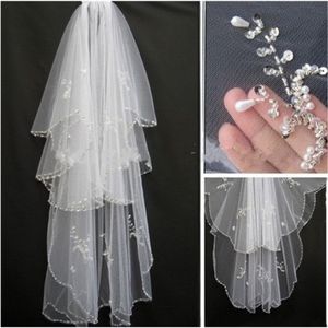 Real Image Wedding Veils Bridal Veil Short Wedding 2 Layer Handmade Crystal Beaded Crescent edge Bridal Accessories Veil White Ivory in stock