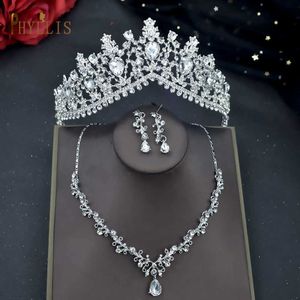 Tiaras A46 Luxury Bridal Jewelry Accessories African Wedding Tiara Crown Necklace Earring Set Barock pannband Vatten Drop Headpiece Z0220