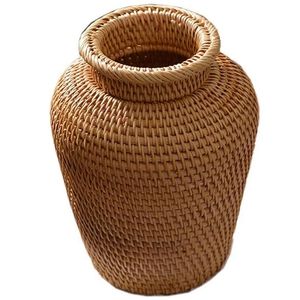 Vases Wicker Basket Rattan Hanging Flowerpot Storage Vase Rustic Woven Pot 230221