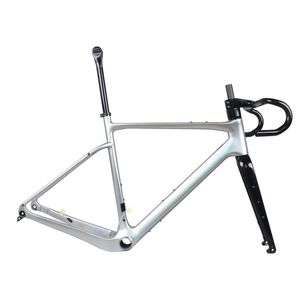 Full Internet Cable Gravel Bike Rahmen GR044 Carbon Toray T1000 Flat Mount Disc plattiert Silber Design Größe 49/52/56/58 cm