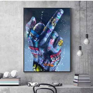 Posters and Prints Graffiti Art Paintings on the Wall Art Canvas Pictures Home Wall Decoration Middle Finger Gesture Street Art Woo