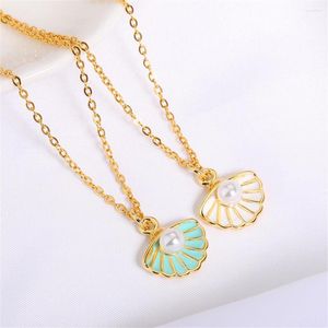 Pendant Necklaces GATTVICT Korean Cute Pearl Shell Necklace For Women Aesthetic Chic Sector Enamel Clavicle Neck Charms Femme Jewelry