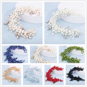 Tiaras 12 Colors Silver Handmade Wedding Bride Luxury Red Blue Rhinestones Pearls Tiaras Bridal Headband Hair Accessories for Women Z0220