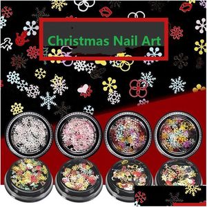 Adesivos decalques 1 caixa de unhas lantejas de neve decoração de natal designs brilho brilhante cores mistas 3d para art manicure gota del dh7kd