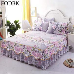 Mattress Pad 3Pcs Bed Sheet Cotton Lace Skirt Elastic Fitted Double Bedspread Cover Home Pillowcase Bedding Set Bedsheet 2 Seater 230221
