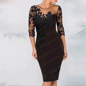 Casual Dresses Formal Wedding Guest Party Gown For Woman Straight Knee Length Half Sleeve Scoop Neck Applique Mother Of The Bride Zip 230221